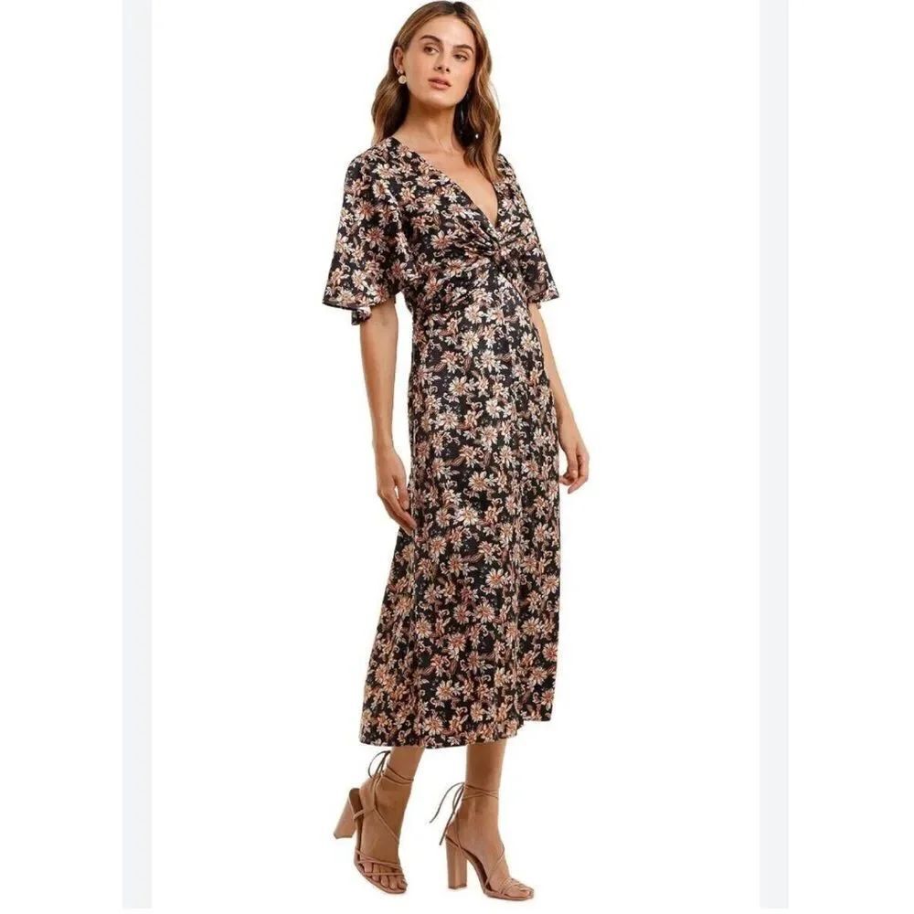 Acler Tippet Floral Flutter Sleeve Midi Dress Size 2